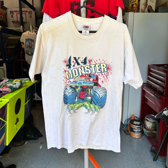 Fruit of the Loom Other - Springhill White Monster Truck Graphic Short Sleeve Crew Neck TShirt Large Y2K